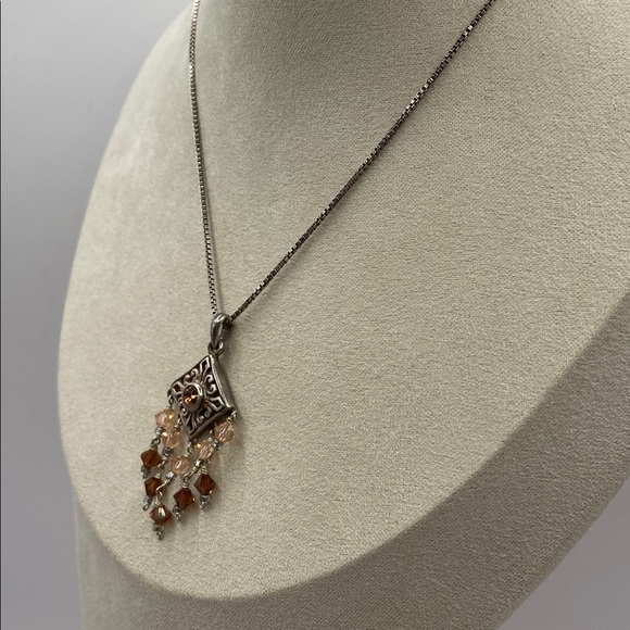 Vintage Sterling Silver Artisan Swarovski Crystal Chandelier Pendant Necklace - Picture 3 of 9